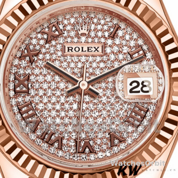 Rolex Datejust 279175 Diamond Paved Dial Fluted Bezel 28mm Lady Replica Watch