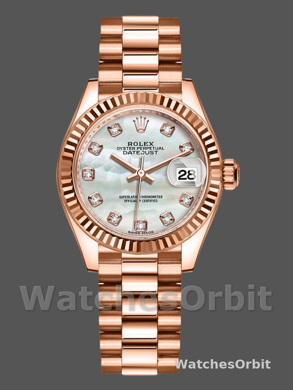 Rolex Datejust 279175 Mother Of Pearl Diamonds Dial Fluted Bezel 28mm Lady Replica Watch