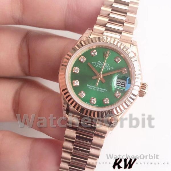 Rolex Datejust 279175 Olive Green Diamonds Dial Fluted Bezel 28mm Lady Replica Watch