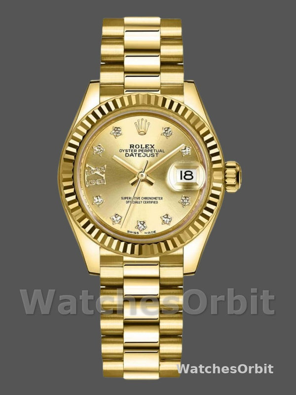 Rolex Datejust 279178 Champagne Diamond Dial Fluted Bezel 28mm Lady Replica Watch