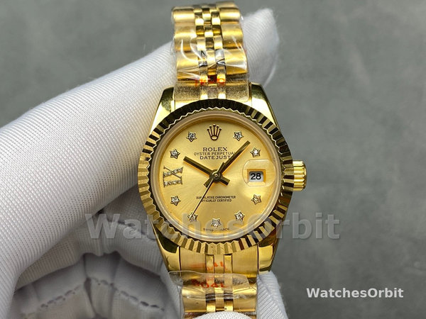 Rolex Datejust 279178 Champagne Diamond Dial Fluted Bezel 28mm Lady Replica Watch