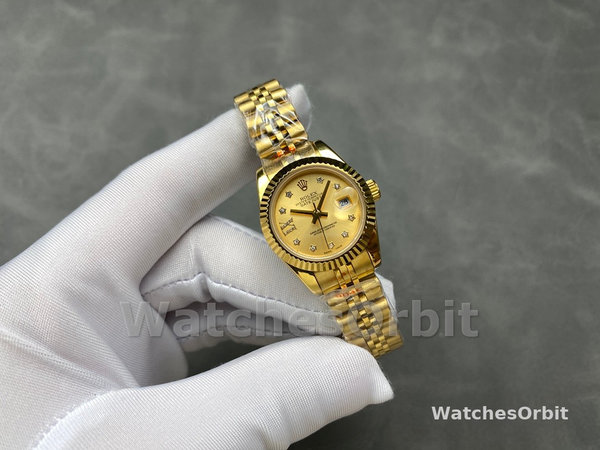 Rolex Datejust 279178 Champagne Diamond Dial Fluted Bezel 28mm Lady Replica Watch
