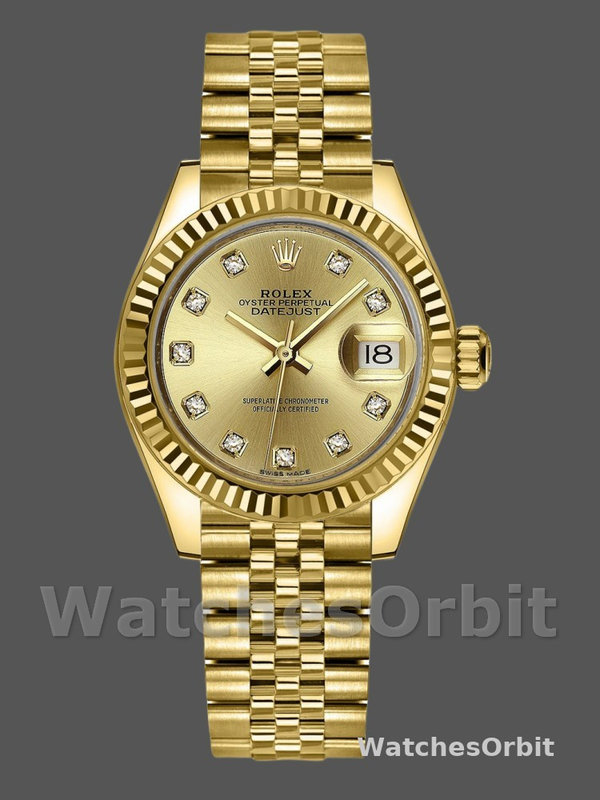 Rolex Datejust 279178 Champagne Diamond Dial Yellow Gold 28mm Lady Replica Watch