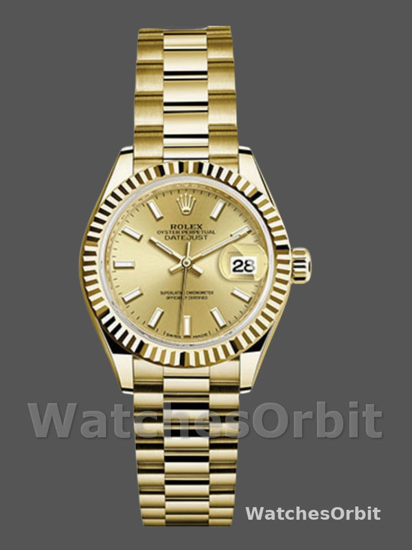 Rolex Datejust 279178 Champagne Index Dial Fluted Bezel 28mm Lady Replica Watch