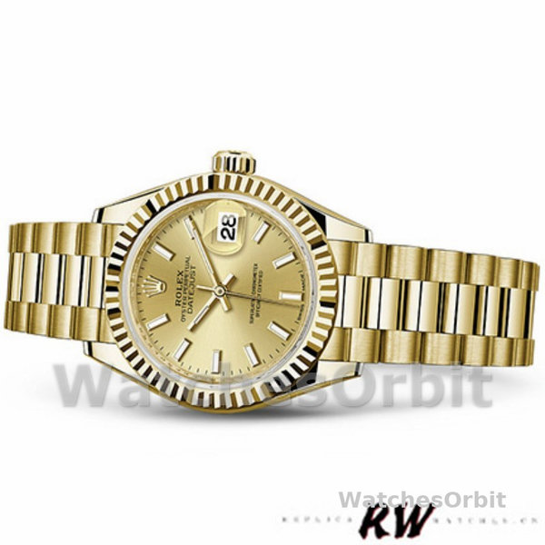 Rolex Datejust 279178 Champagne Index Dial Fluted Bezel 28mm Lady Replica Watch
