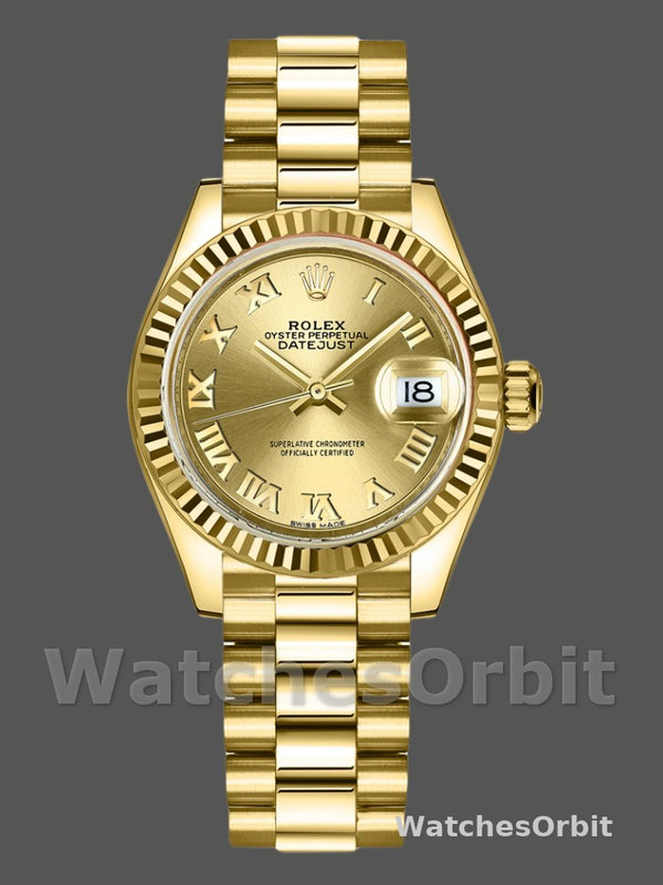Rolex Datejust 279178 Champagne Roman Dial Fluted Bezel 28mm Lady Replica Watch