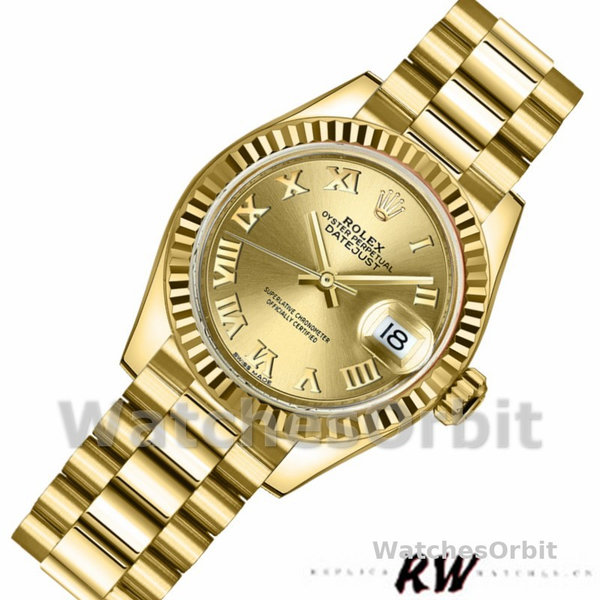 Rolex Datejust 279178 Champagne Roman Dial Fluted Bezel 28mm Lady Replica Watch
