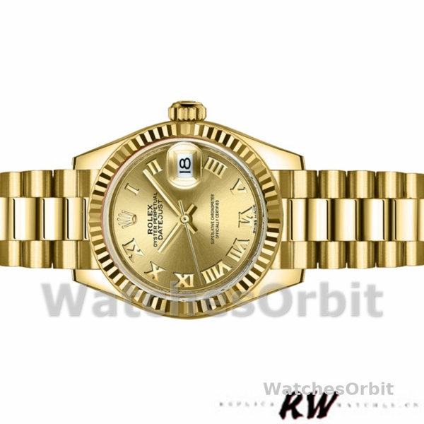 Rolex Datejust 279178 Champagne Roman Dial Fluted Bezel 28mm Lady Replica Watch