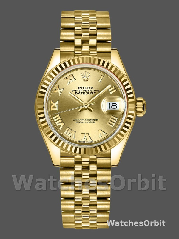 Rolex Datejust 279178 Champagne Roman Dial Yellow Gold 28mm Lady Replica Watch