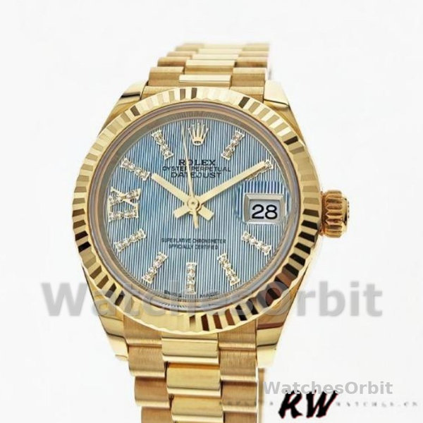 Rolex Datejust 279178 Cornflower Blue Dial Fluted Bezel 28mm Lady Replica Watch