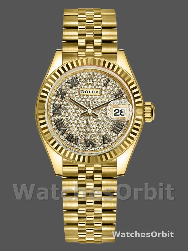 Rolex Datejust 279178 Diamond Pave Dial Yellow Gold 28mm Lady Replica Watch