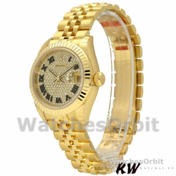 Rolex Datejust 279178 Diamond Pave Dial Yellow Gold 28mm Lady Replica Watch
