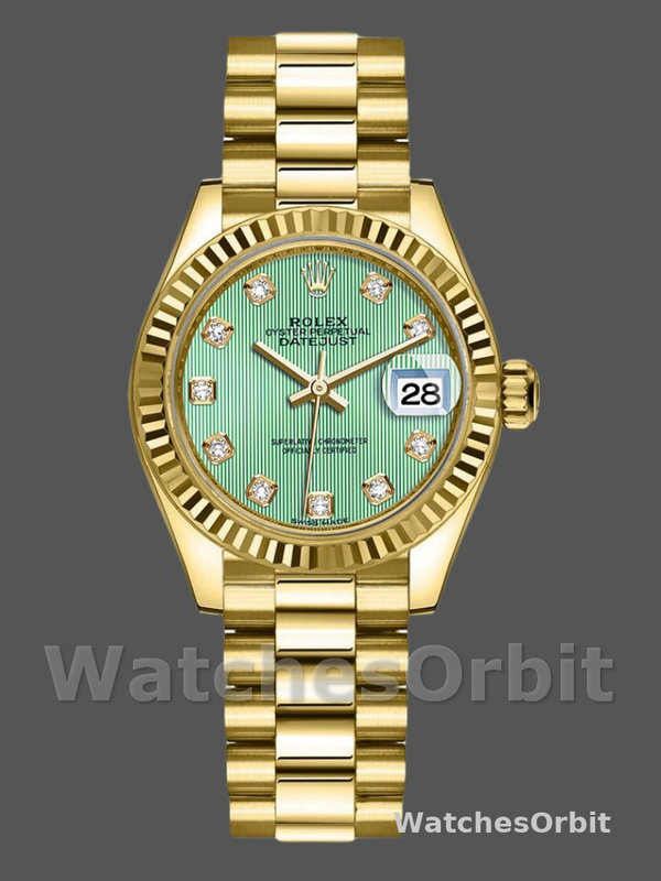 Rolex Datejust 279178 Mint Green Diamond Dial Fluted Bezel 28mm Lady Replica Watch