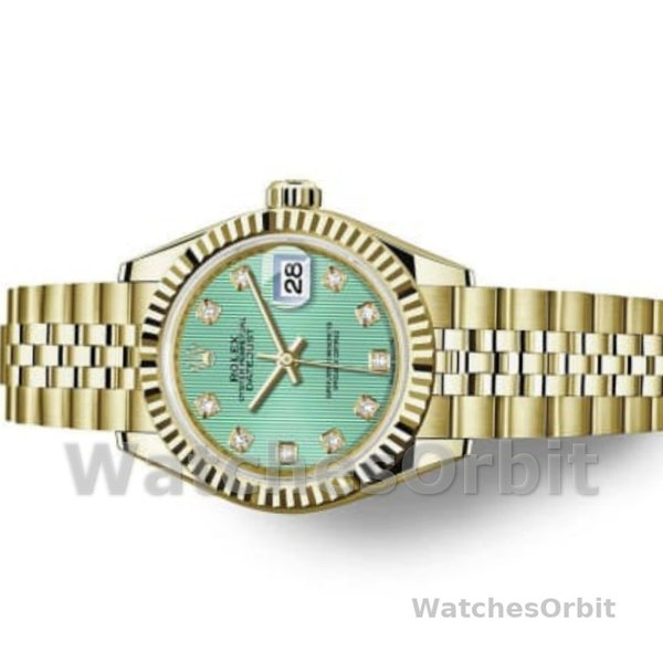 Rolex Datejust 279178 Mint Green Diamond Dial Yellow Gold 28mm Lady Replica Watch