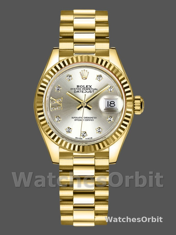 Rolex Datejust 279178 Silver Diamond Dial Fluted Bezel 28mm Lady Replica Watch