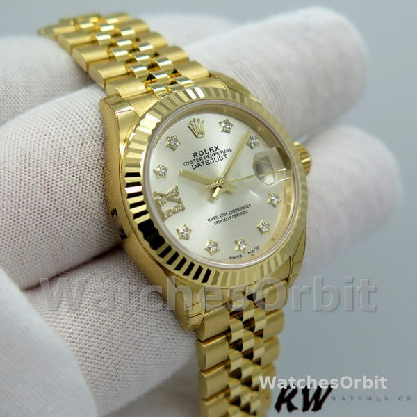 Rolex Datejust 279178 Silver Diamond Dial Fluted Bezel 28mm Lady Replica Watch
