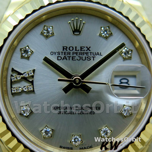 Rolex Datejust 279178 Silver Diamond Dial Fluted Bezel 28mm Lady Replica Watch