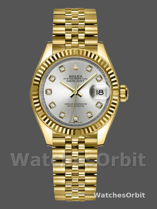 Rolex Datejust 279178 Silver Diamond Dial Yellow Gold 28mm Lady Replica Watch