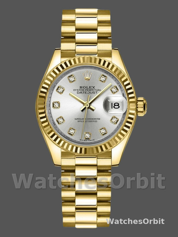 Rolex Datejust 279178 Silver Diamond Mark Fluted Bezel 28mm Lady Replica Watch