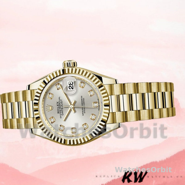 Rolex Datejust 279178 Silver Diamond Mark Fluted Bezel 28mm Lady Replica Watch
