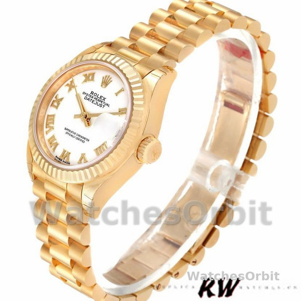 Rolex Datejust 279178 White Roman Dial Fluted Bezel 28mm Lady Replica Watch