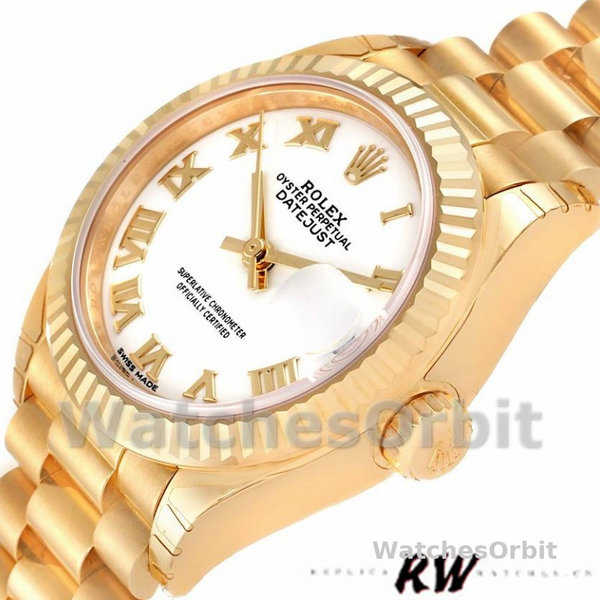 Rolex Datejust 279178 White Roman Dial Fluted Bezel 28mm Lady Replica Watch