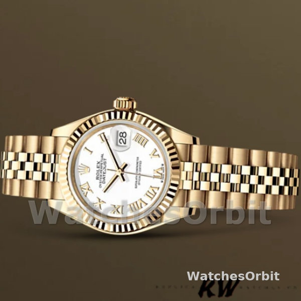 Rolex Datejust 279178 White Roman Dial Yellow Gold 28mm Lady Replica Watch