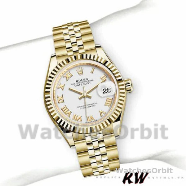 Rolex Datejust 279178 White Roman Dial Yellow Gold 28mm Lady Replica Watch