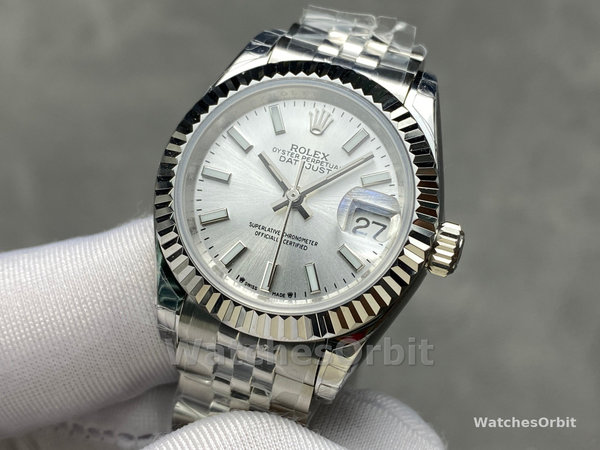Rolex Datejust 28 Automatic Silver Dial White Gold and Steel M279174 0005 Women's Watch