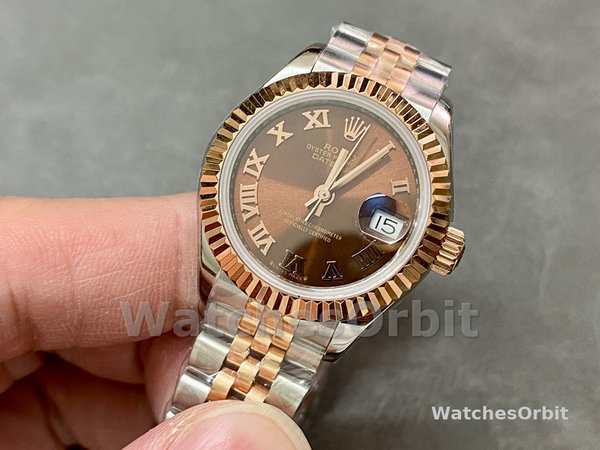 Rolex Datejust 28 Chocolate Index Steel & Rose Gold m279171 0009 Women's Watch