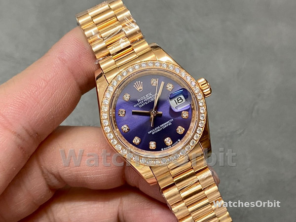 Rolex Datejust 28mm Everose Gold m279135rbr 0020 Aubergine Diamond President Women's Watch