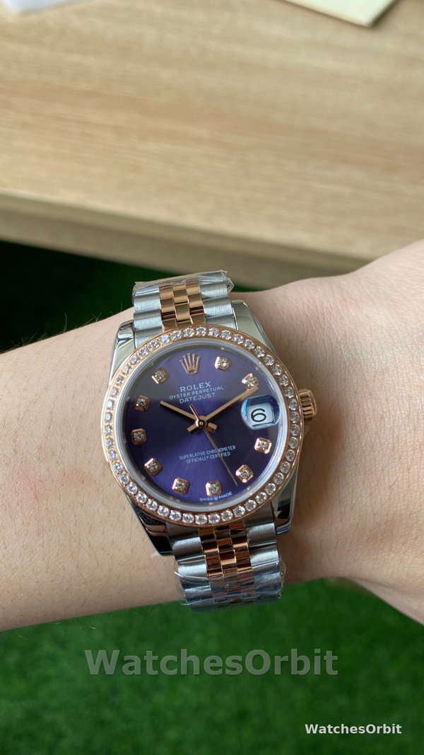 Rolex Datejust 28mm Everose Gold m279381rbr 0015 Aubergine Diamond Lady Watch