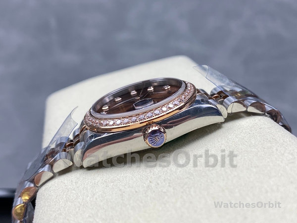 Rolex Datejust 31 m278381RBR 0028 Rose Gold Chocolate Diamond Dial Diamond Bezel Lady Watch