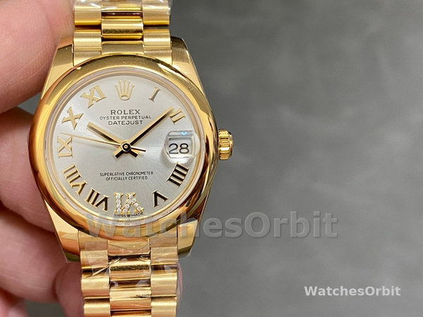 Rolex Datejust 31 Silver VI Daimond Dial 18k Yellow Gold Watch 178248