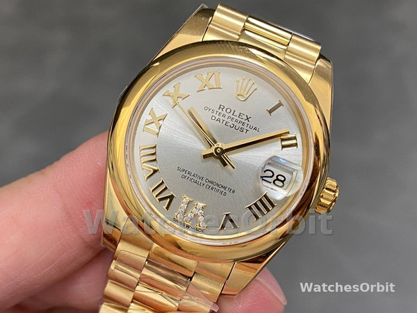 Rolex Datejust 31 Silver VI Daimond Dial 18k Yellow Gold Watch 178248