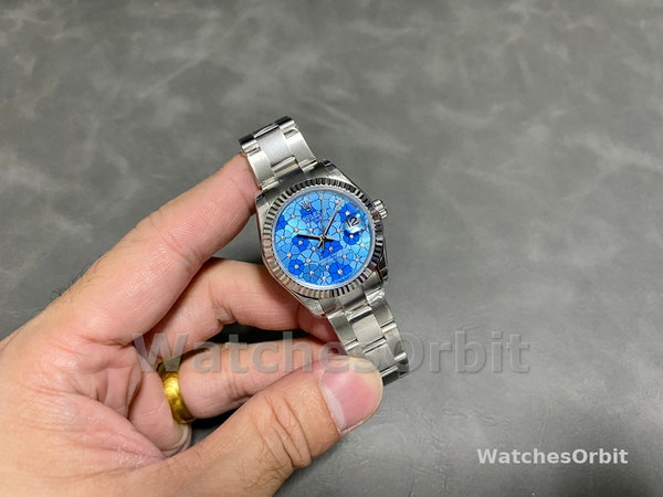 Rolex Datejust 31 Stainless Steel and White Gold Azzuro-Blue-Floral-Motif Diamond Dial m278274-0035