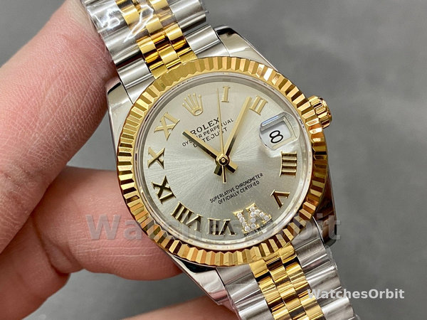 Rolex Datejust 31 Stainless Steel and Yellow Gold Silver Pave Roman Dial m278273 0004 Women's Watch