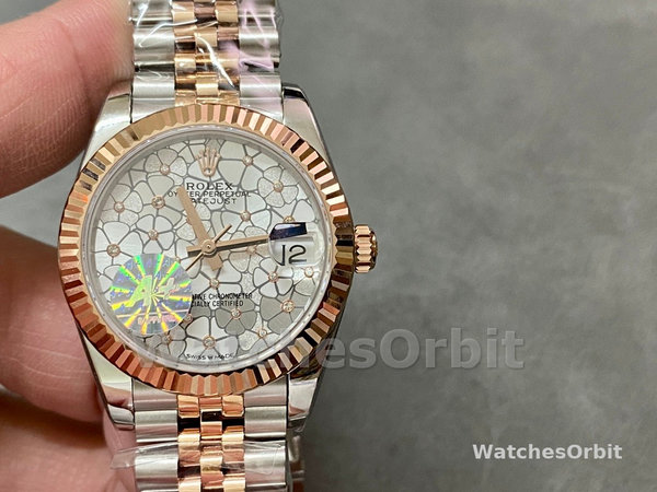 Rolex Datejust 31 Two Tone Silver Floral-Motif Diamond Bezel m278381rbr 0032 Women's Watch
