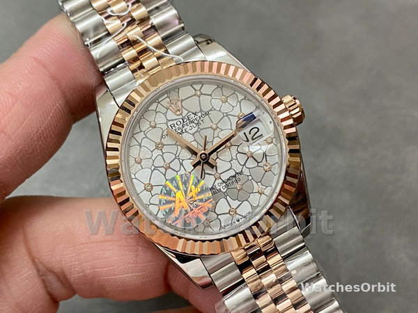 Rolex Datejust 31 Two Tone Silver Floral-Motif Diamond Bezel m278381rbr 0032 Women's Watch