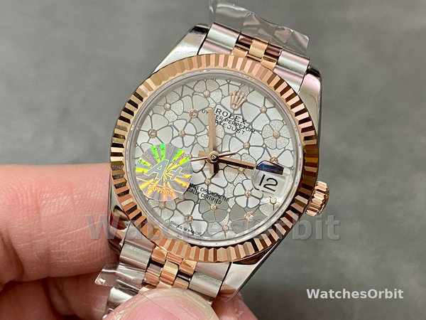 Rolex Datejust 31 Two Tone Silver Floral-Motif Diamond Bezel m278381rbr 0032 Women's Watch