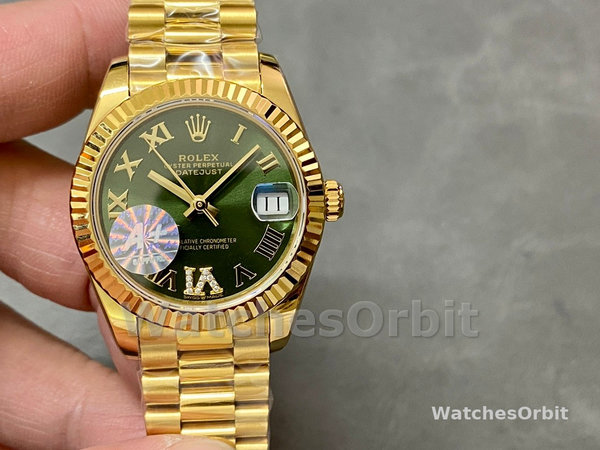 Rolex Datejust 31 Yellow Gold Green Dial m278278 0030 Women's Watch