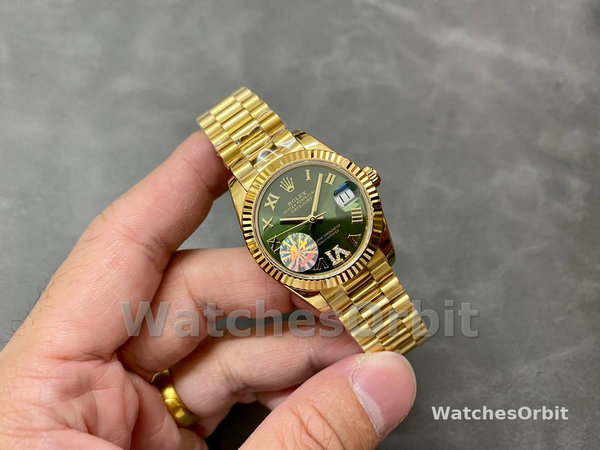 Rolex Datejust 31 Yellow Gold Green Dial m278278 0030 Women's Watch