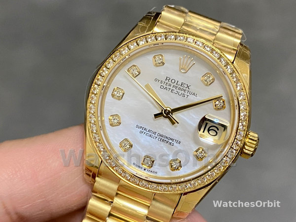 Rolex Datejust 31 Yellow Gold Mother-of-Pearl Diamond Dial Diamond Bezel m278288rbr 0006