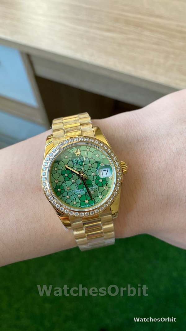 Rolex Datejust 31 Yellow Gold Olive Green Floral Motif Diamond Bezel M278288RBR 0038