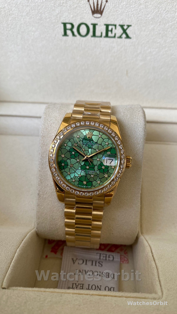 Rolex Datejust 31 Yellow Gold Olive Green Floral Motif Diamond Bezel M278288RBR 0038