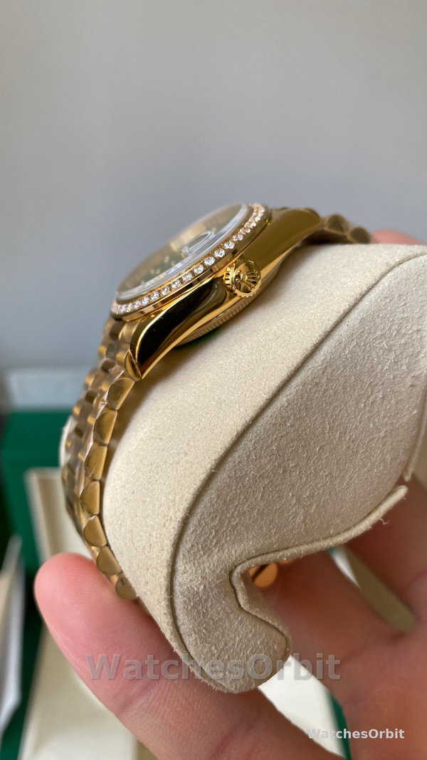 Rolex Datejust 31 Yellow Gold Olive Green Floral Motif Diamond Bezel M278288RBR 0038