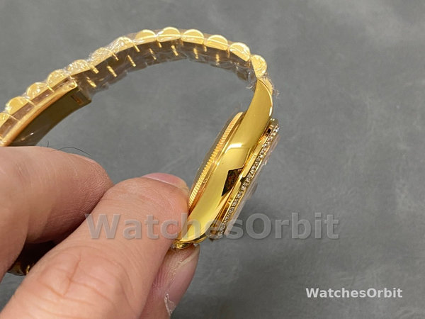 Rolex Datejust 31 Yellow Gold Silver Diamond Dial Diamond Bezel M278288RBR 0028 Women's Watch