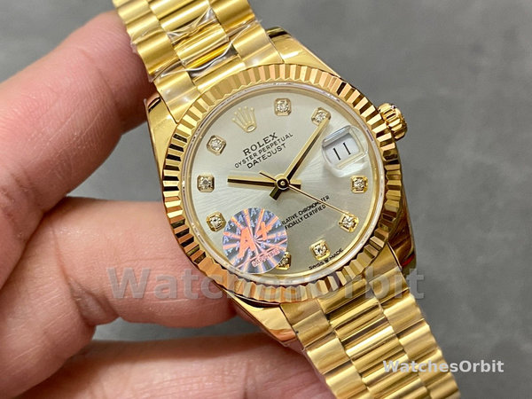 Rolex Datejust 31 Yellow Gold Silver Diamond Dial M278278 0034 Women's Watch