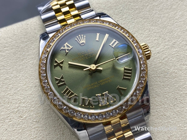 Rolex Datejust 31mm Stainless Steel and Yellow Gold 278383RBR 0016 Green VI Roman Jubilee