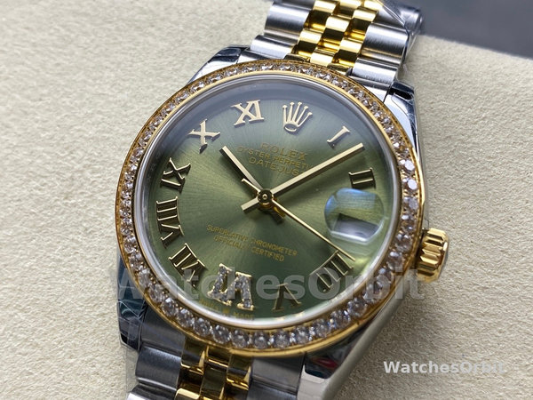 Rolex Datejust 31mm Stainless Steel and Yellow Gold 278383RBR 0016 Green VI Roman Jubilee